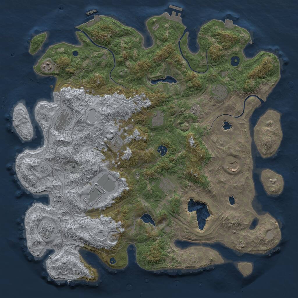 Rust Map: Procedural Map, Size: 4500, Seed: 1957232680, 17 Monuments