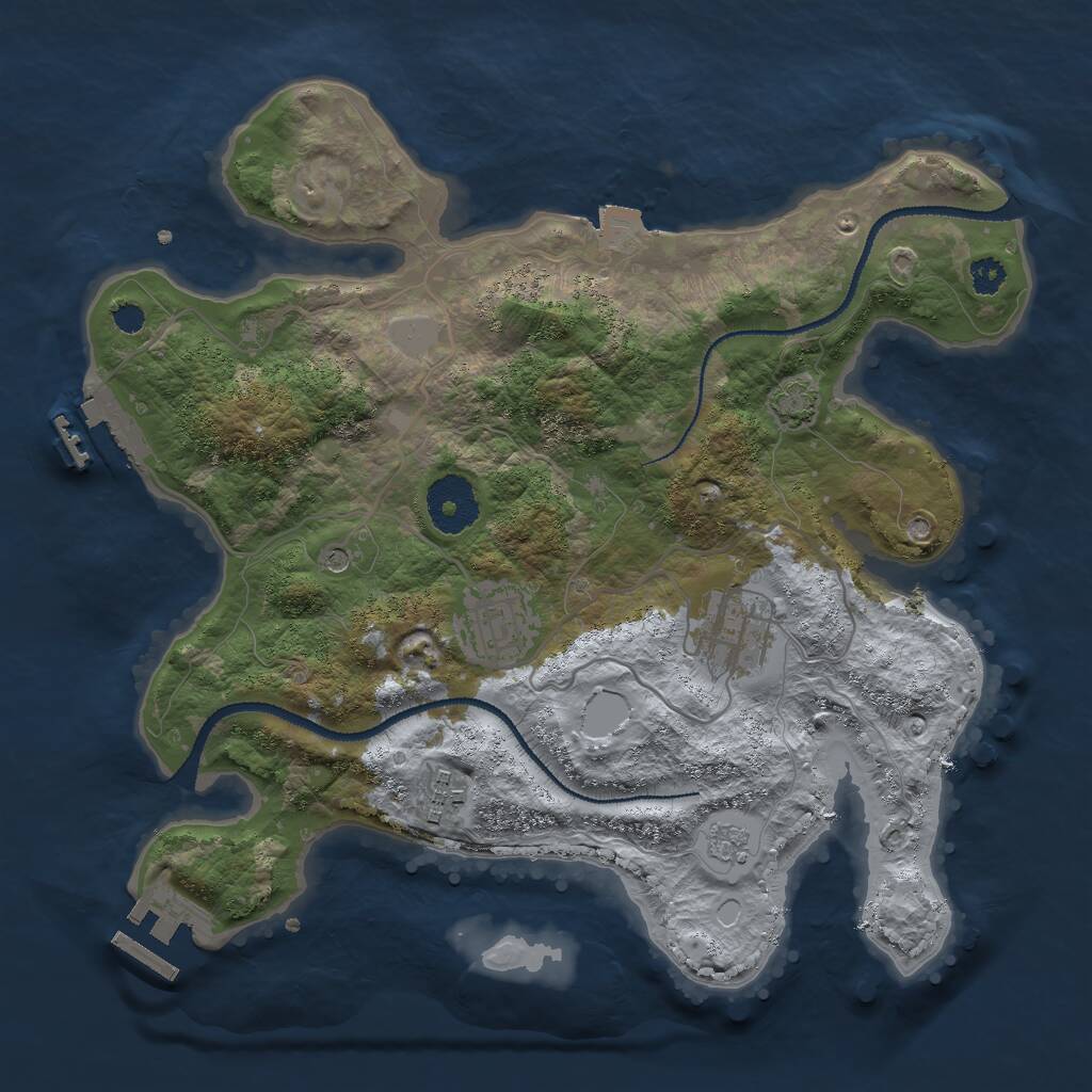 Rust Map: Procedural Map, Size: 3000, Seed: 25654, 9 Monuments