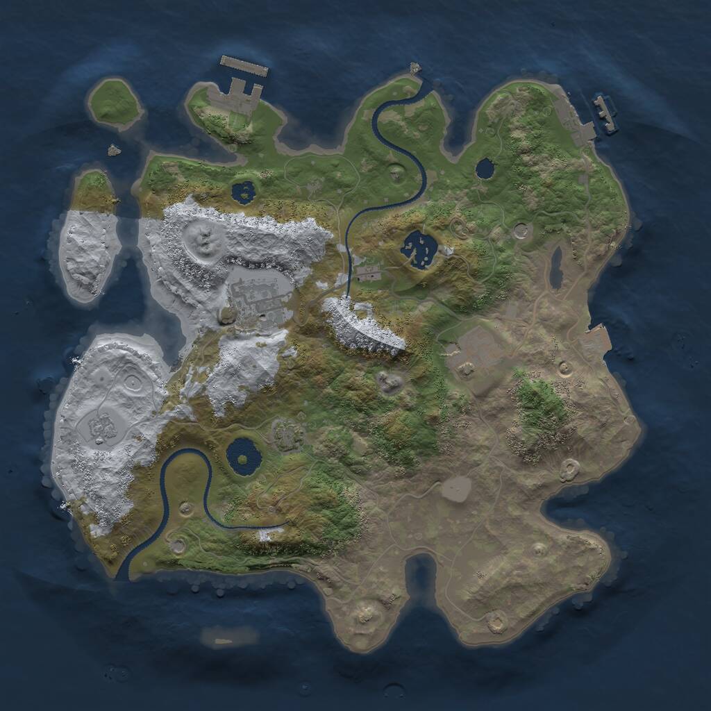 Rust Map: Procedural Map, Size: 3000, Seed: 1791491638, 9 Monuments