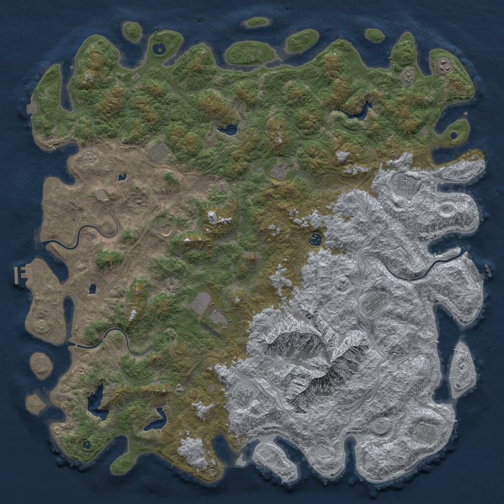 Rust Map: Procedural Map, Size: 6000, Seed: 390730959, 17 Monuments