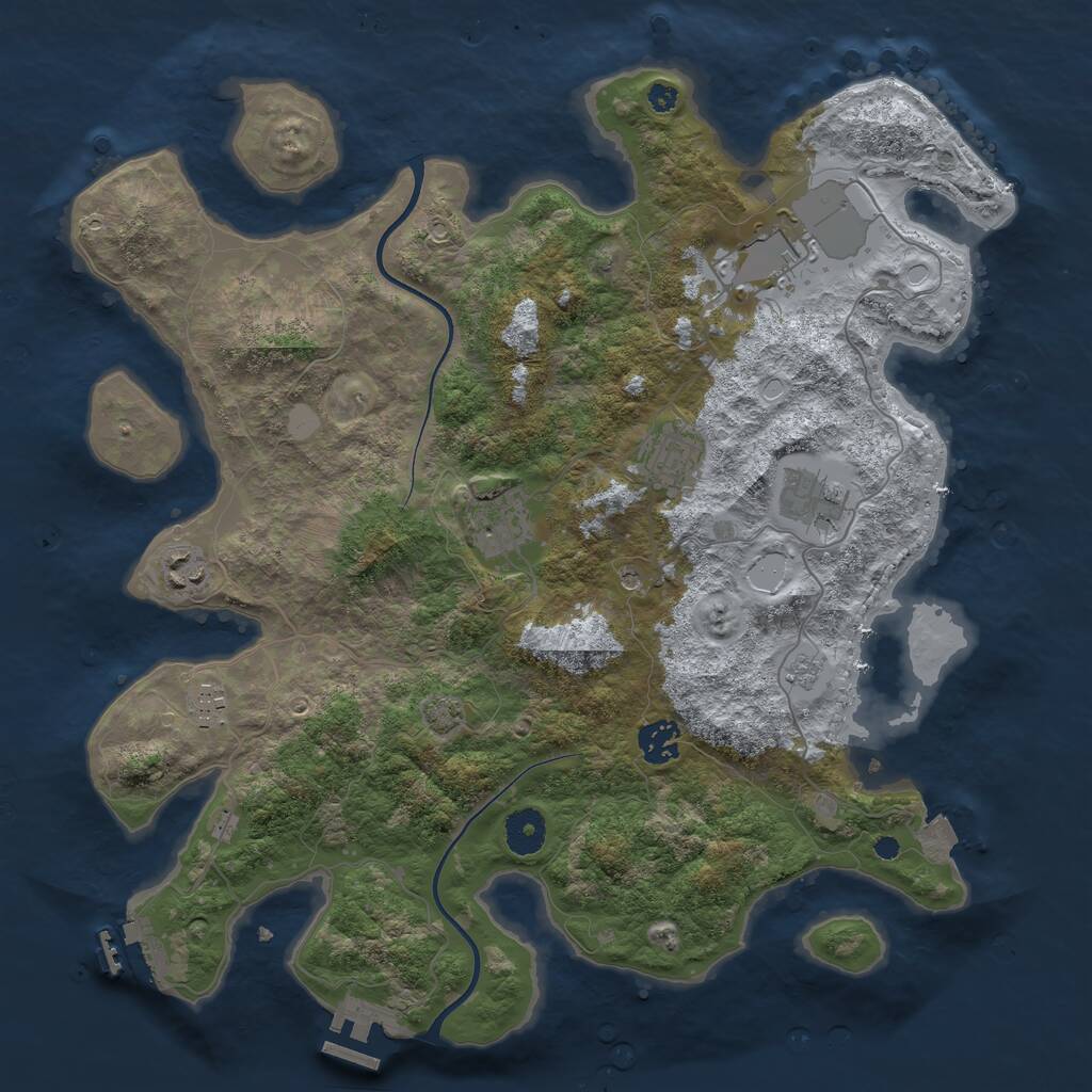 Rust Map: Procedural Map, Size: 3750, Seed: 1034953309, 13 Monuments