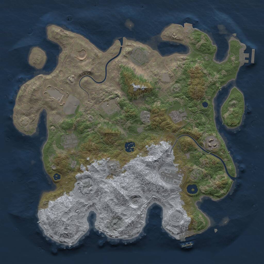 Rust Map: Procedural Map, Size: 3750, Seed: 1213157009, 17 Monuments