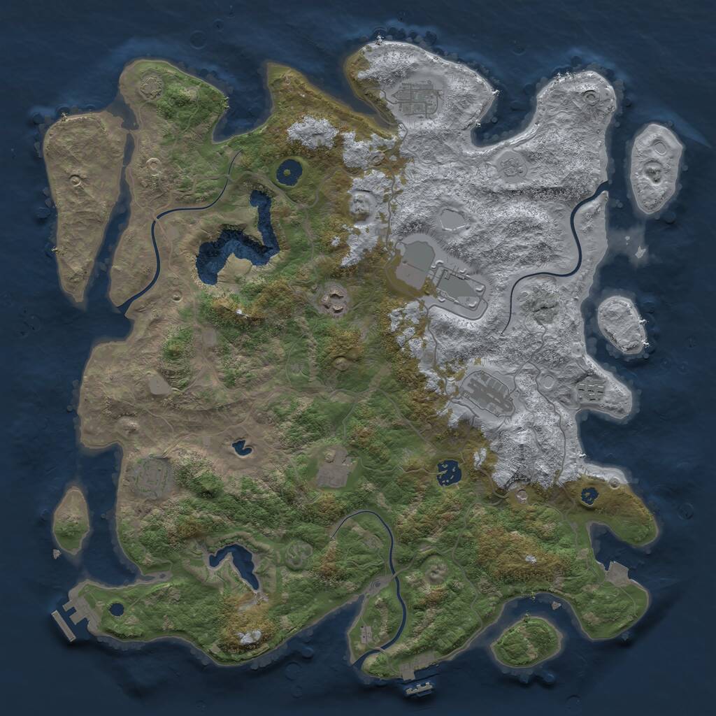 Rust Map: Procedural Map, Size: 4200, Seed: 493523405, 14 Monuments