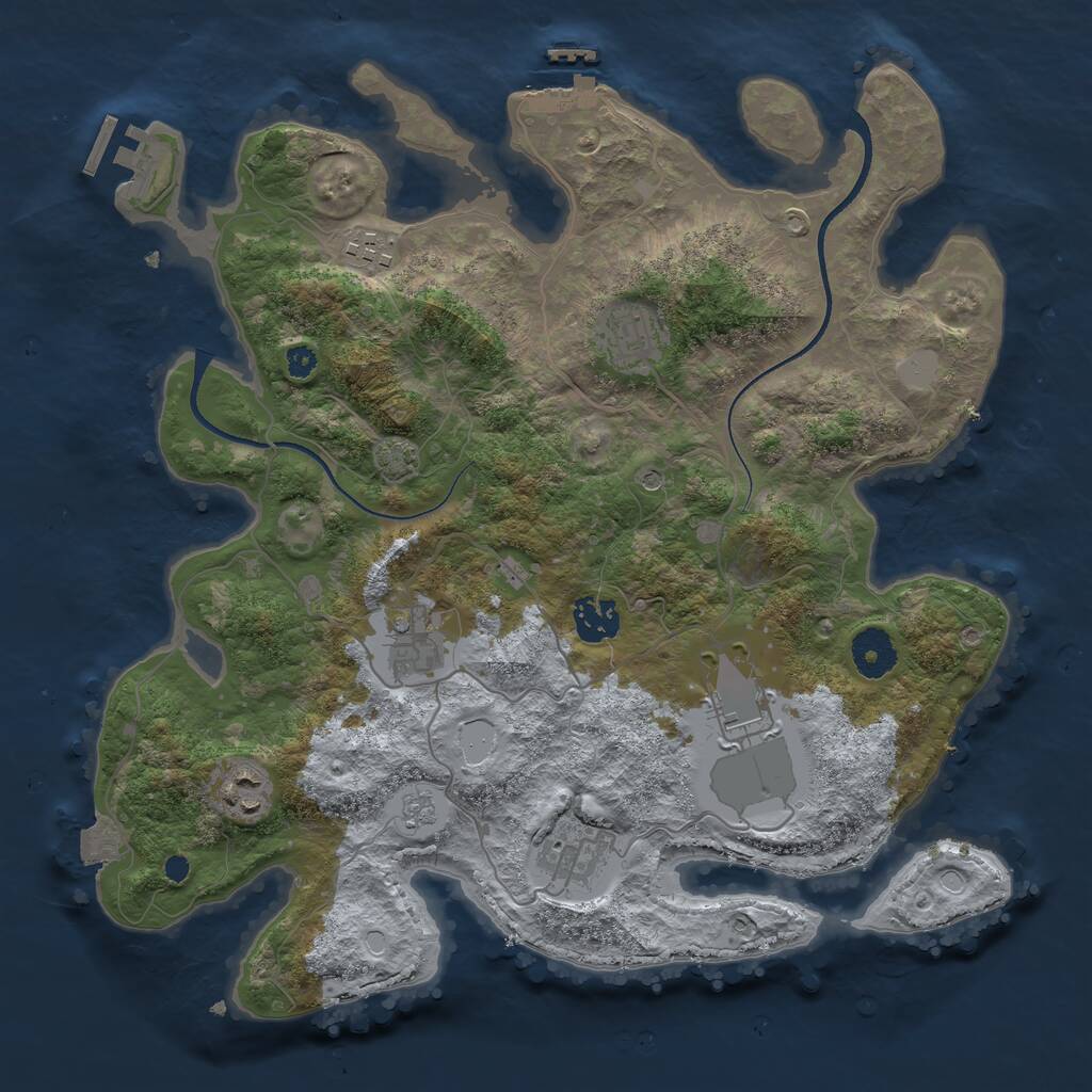 Rust Map: Procedural Map, Size: 3500, Seed: 974658979, 13 Monuments