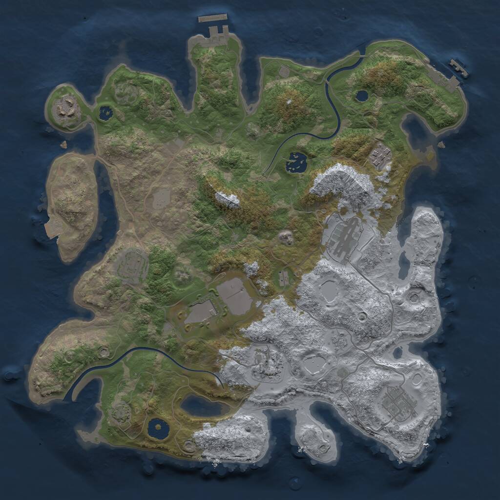 Rust Map: Procedural Map, Size: 3500, Seed: 1909056991, 14 Monuments