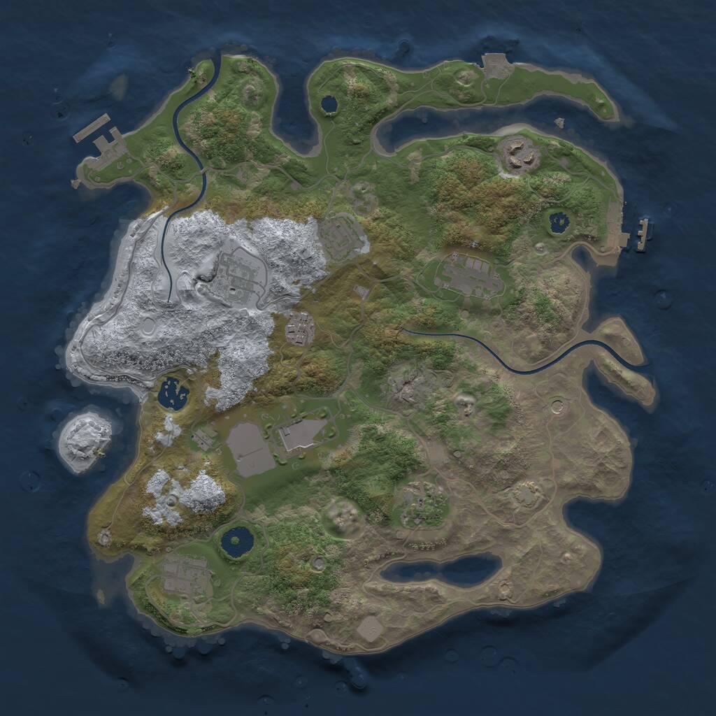 Rust Map: Procedural Map, Size: 3500, Seed: 1625626304, 14 Monuments