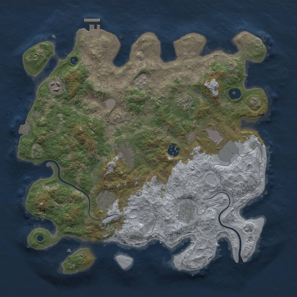 Rust Map: Procedural Map, Size: 3750, Seed: 476016932, 13 Monuments