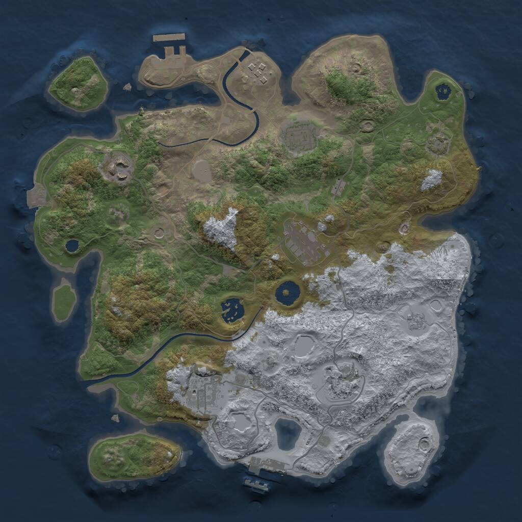 Rust Map: Procedural Map, Size: 3300, Seed: 2090418663, 13 Monuments