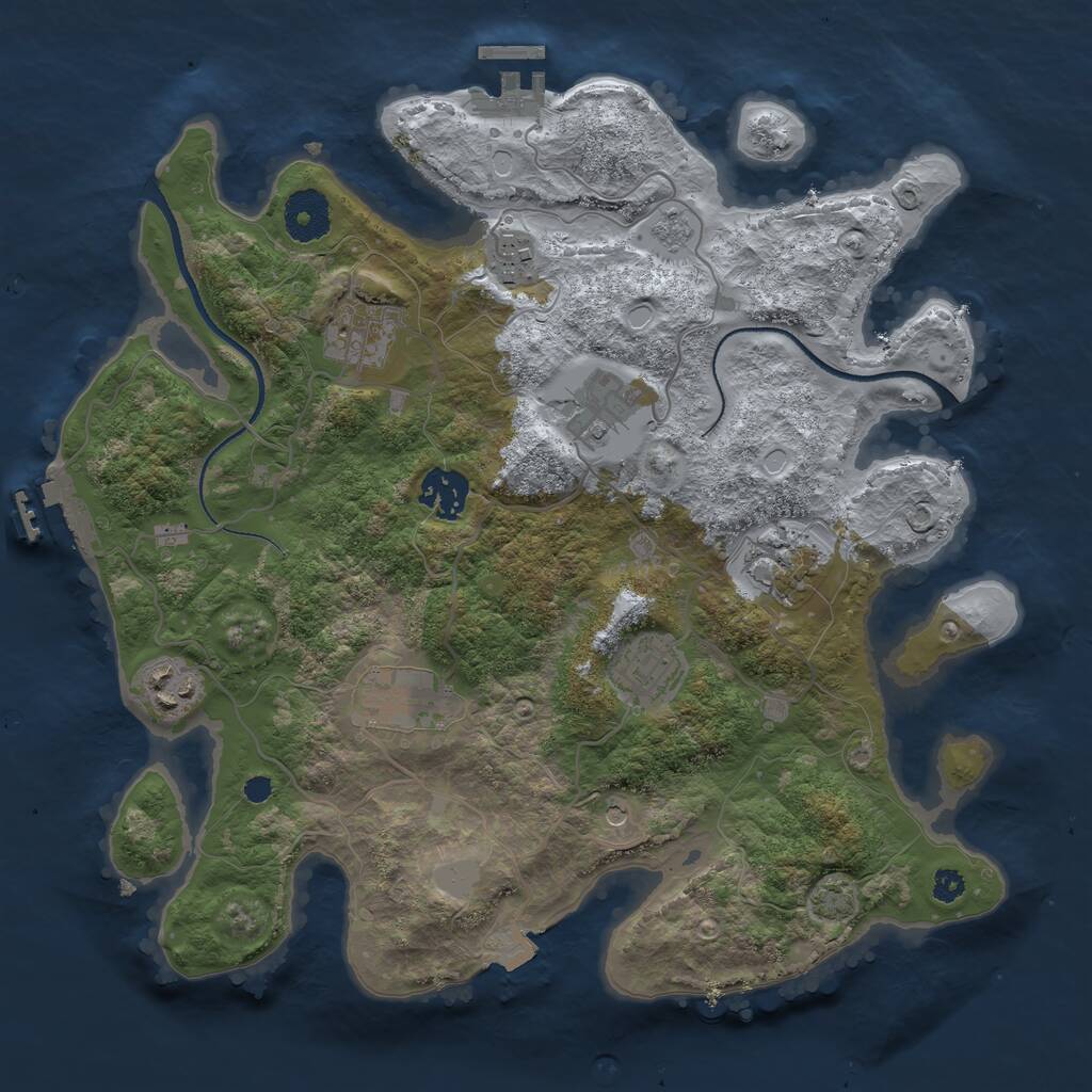 Rust Map: Procedural Map, Size: 3300, Seed: 638561542, 14 Monuments