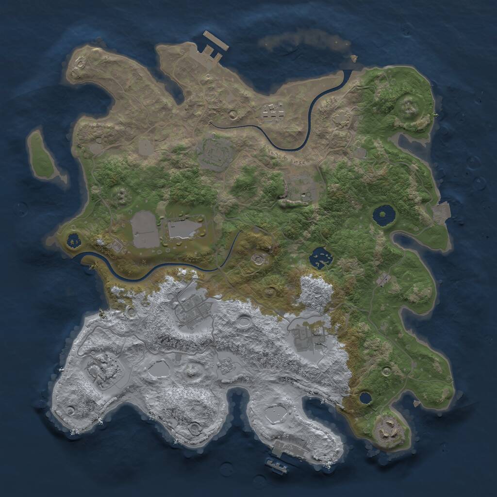 Rust Map: Procedural Map, Size: 3500, Seed: 1155368235, 15 Monuments
