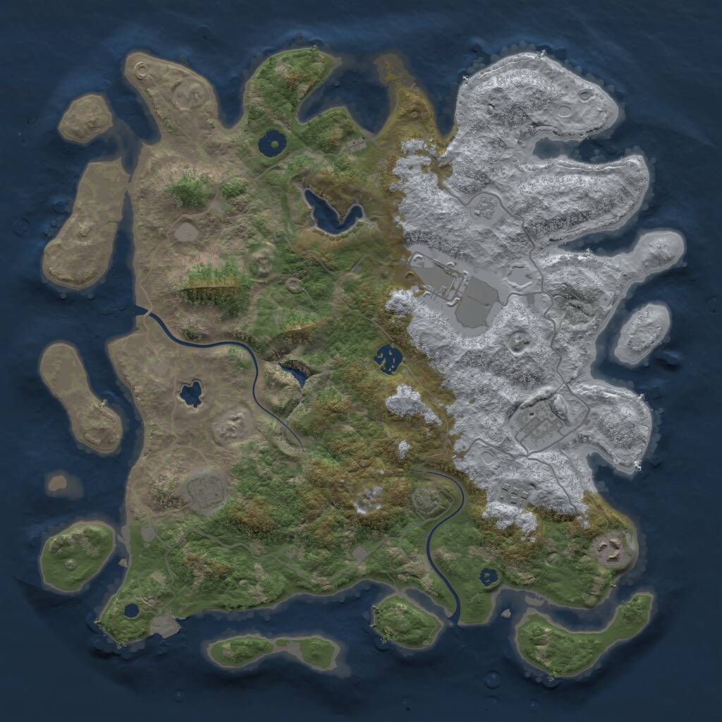 Rust Map: Procedural Map, Size: 4000, Seed: 1732, 9 Monuments