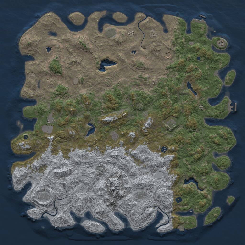Rust Map: Procedural Map, Size: 6000, Seed: 691306923, 17 Monuments