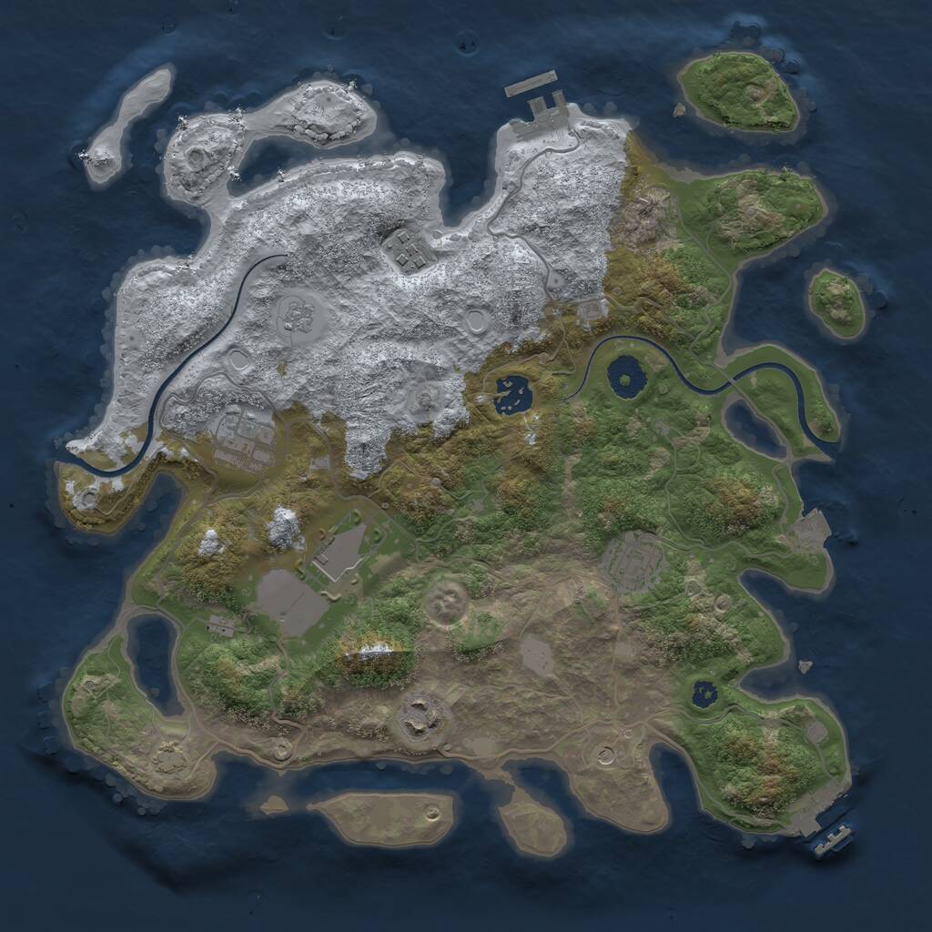 Rust Map: Procedural Map, Size: 3500, Seed: 27053, 12 Monuments