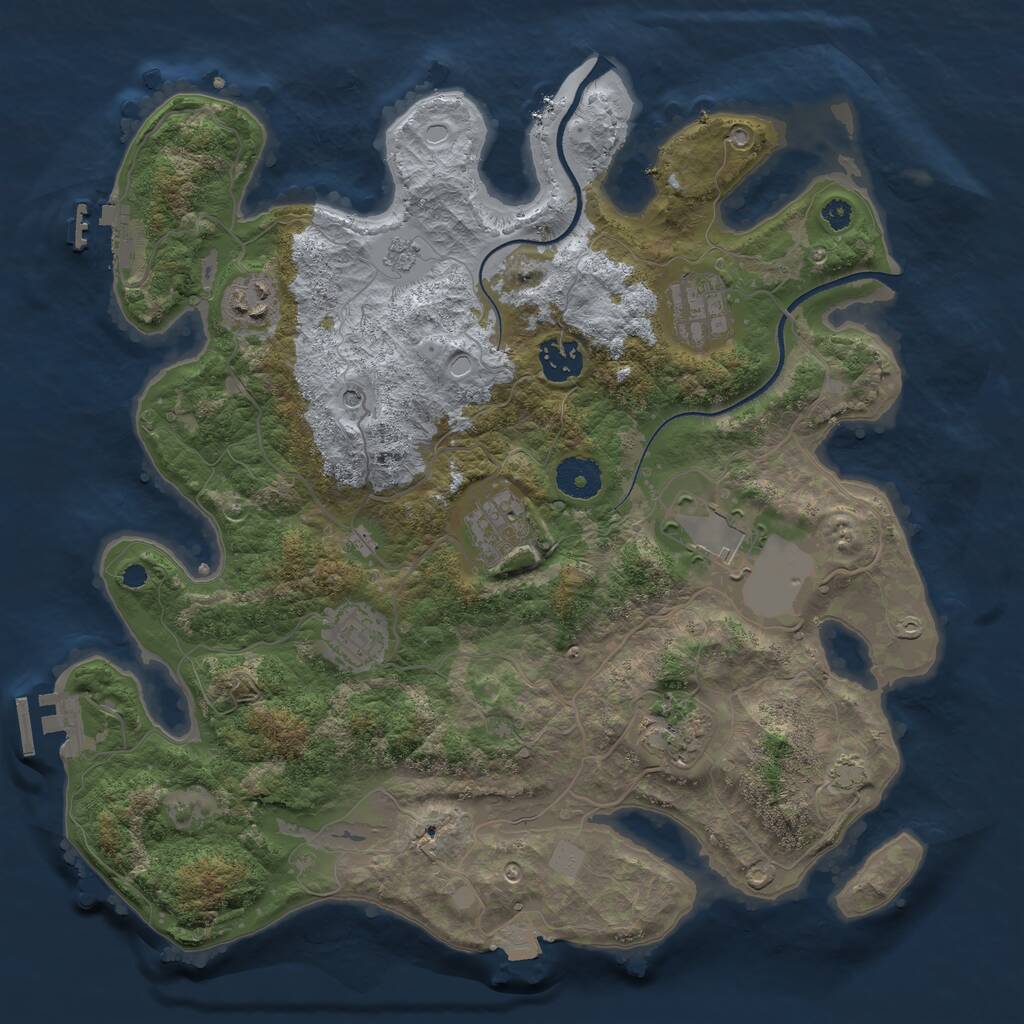 Rust Map: Procedural Map, Size: 3500, Seed: 1257697491, 13 Monuments