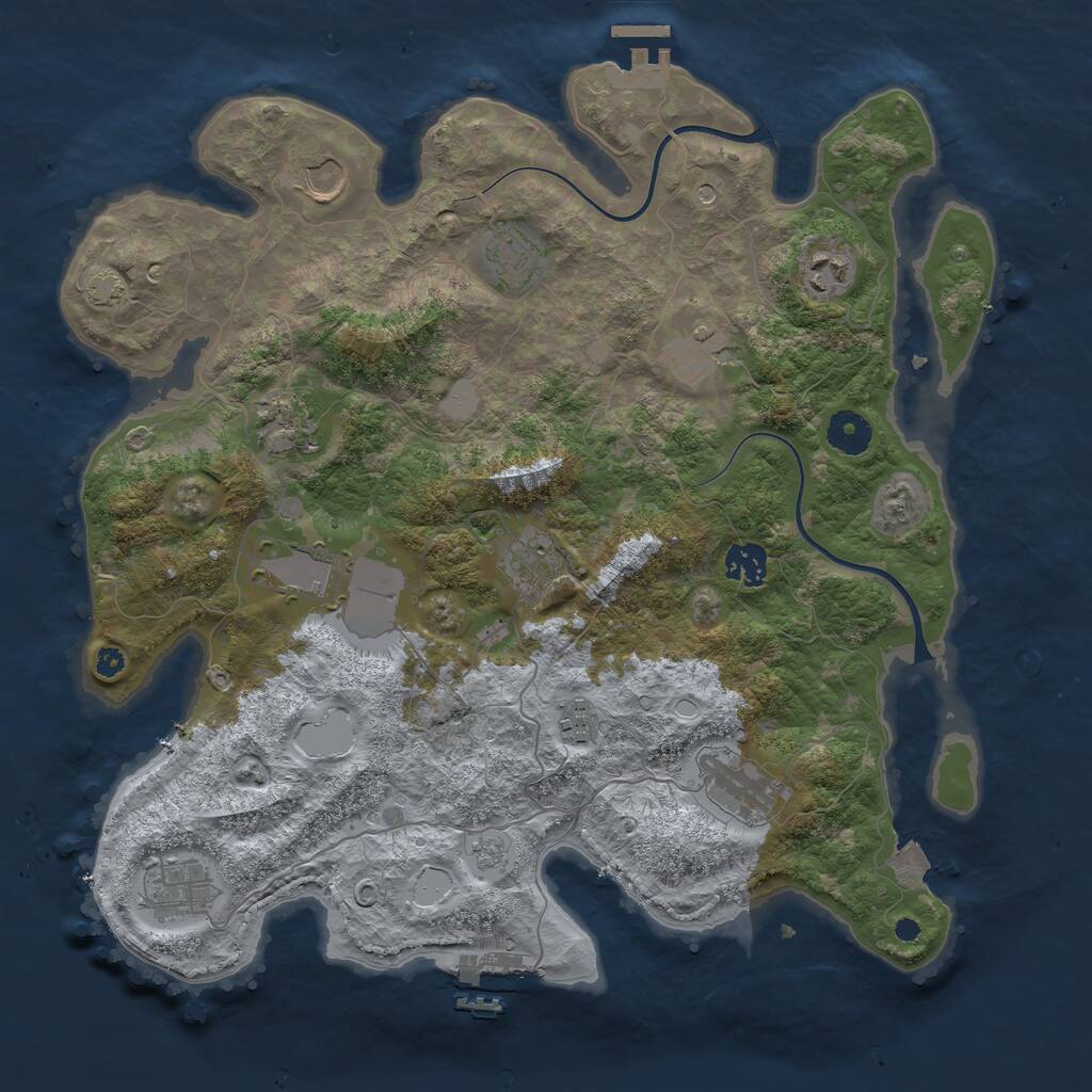 Rust Map: Procedural Map, Size: 3750, Seed: 516004630, 17 Monuments