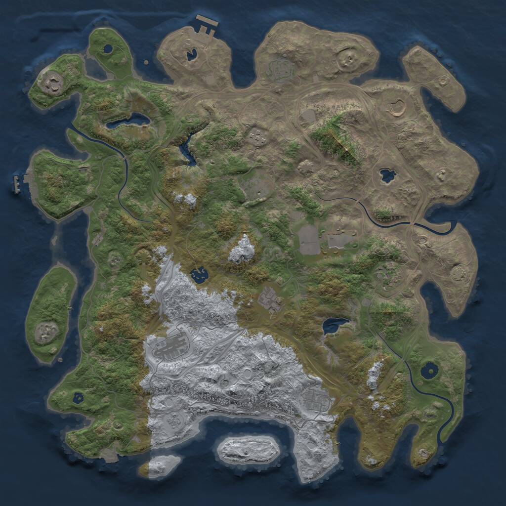 Rust Map: Procedural Map, Size: 4500, Seed: 1110916192, 17 Monuments