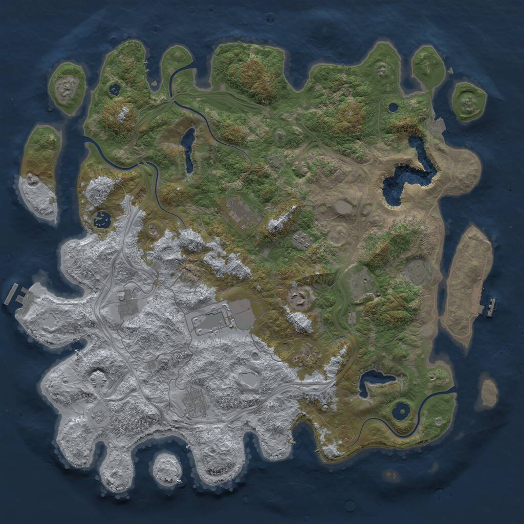 Rust Map: Procedural Map, Size: 4500, Seed: 33516, 16 Monuments