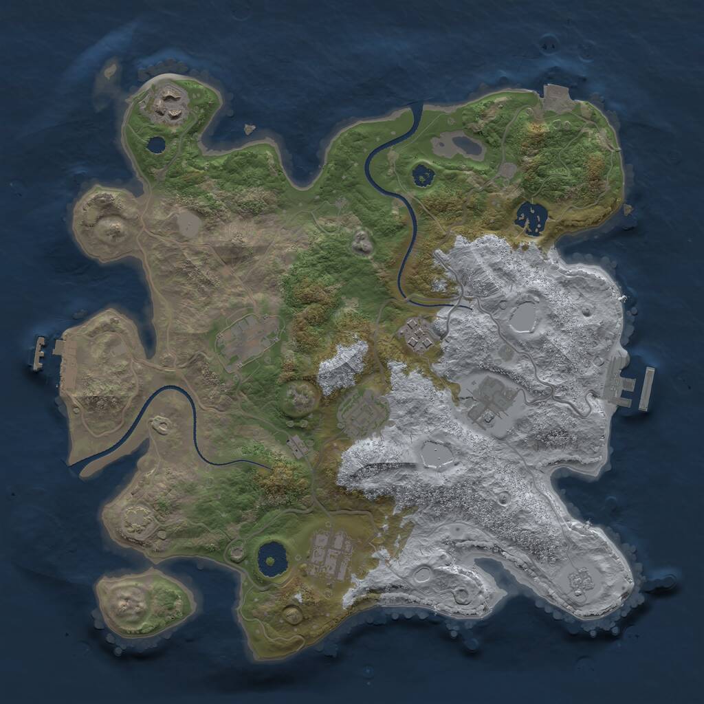 Rust Map: Procedural Map, Size: 3250, Seed: 2104619197, 12 Monuments