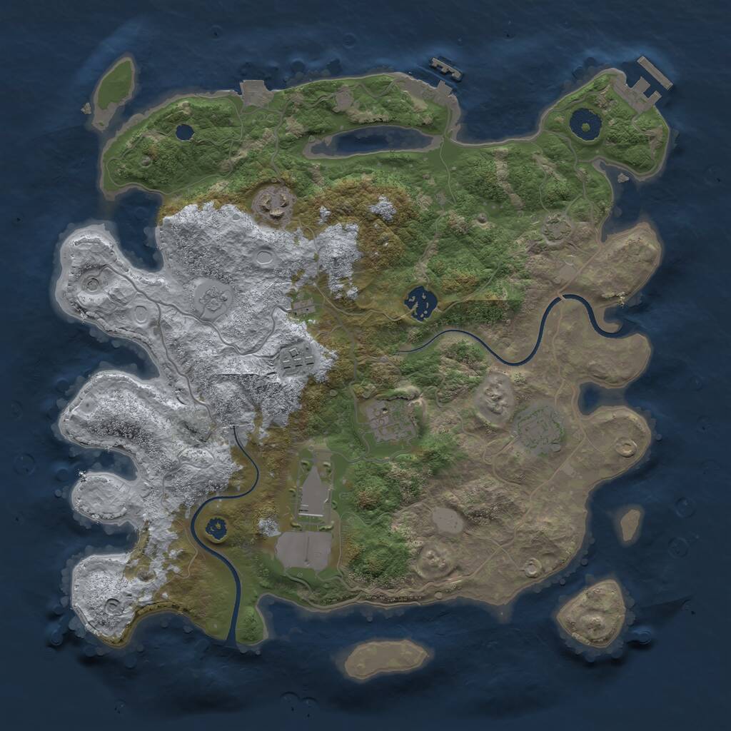 Rust Map: Procedural Map, Size: 3500, Seed: 1001835811, 12 Monuments