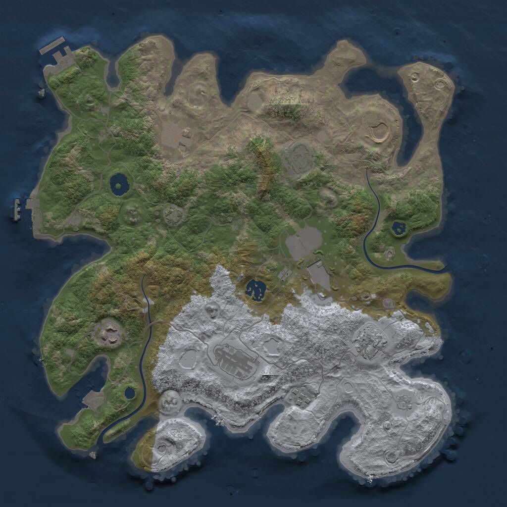 Rust Map: Procedural Map, Size: 3700, Seed: 1691786199, 15 Monuments