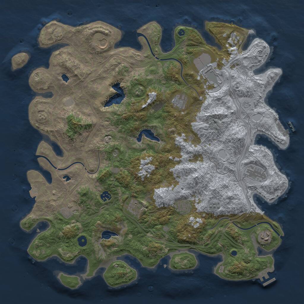 Rust Map: Procedural Map, Size: 4500, Seed: 1215704527, 16 Monuments