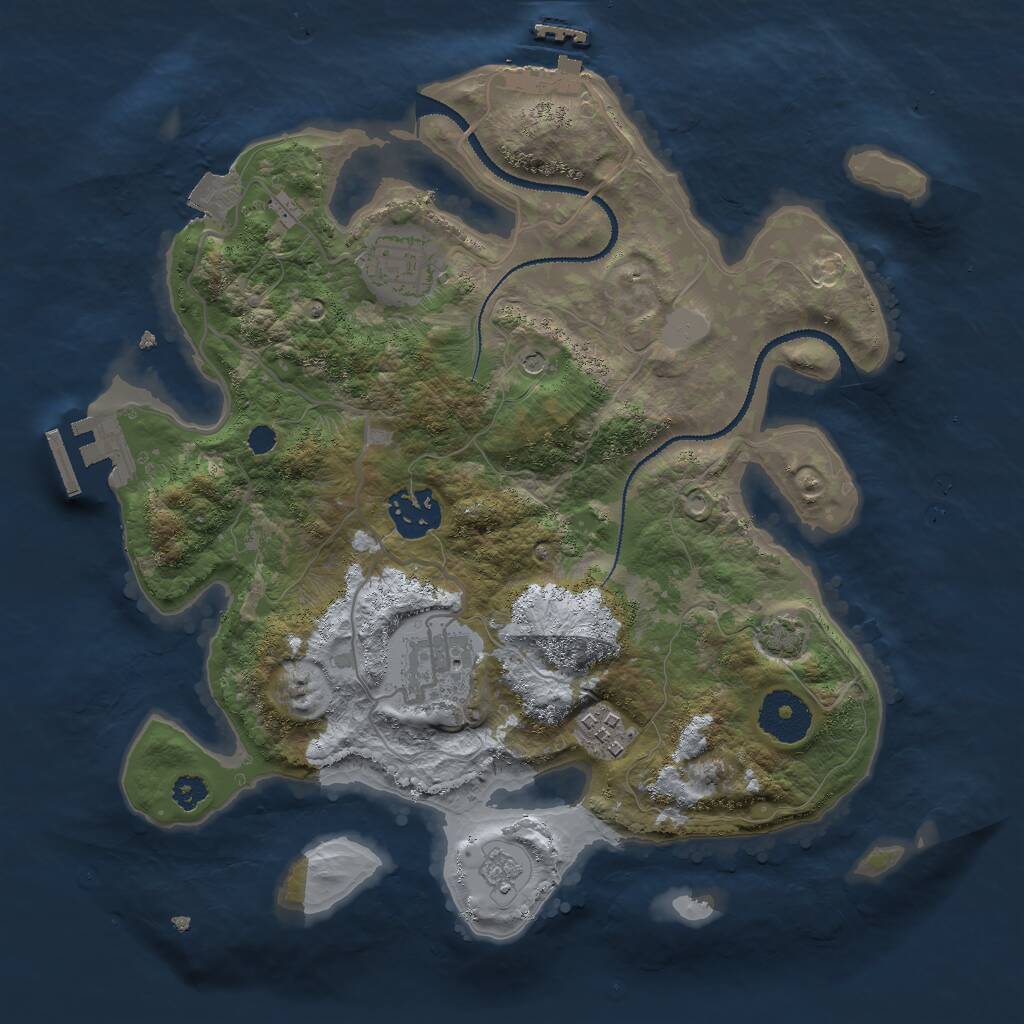 Rust Map: Procedural Map, Size: 3000, Seed: 25744, 10 Monuments