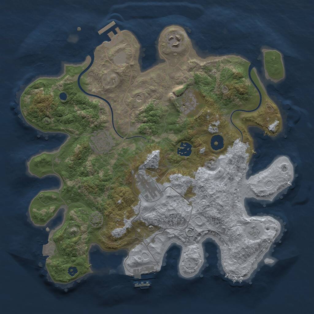 Rust Map: Procedural Map, Size: 3250, Seed: 43647936, 11 Monuments