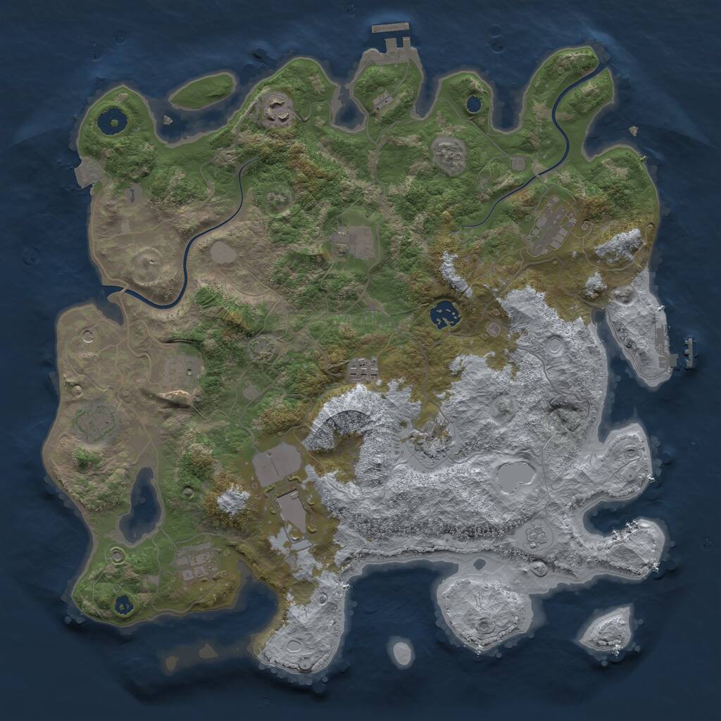 Rust Map: Procedural Map, Size: 3900, Seed: 55824485, 16 Monuments