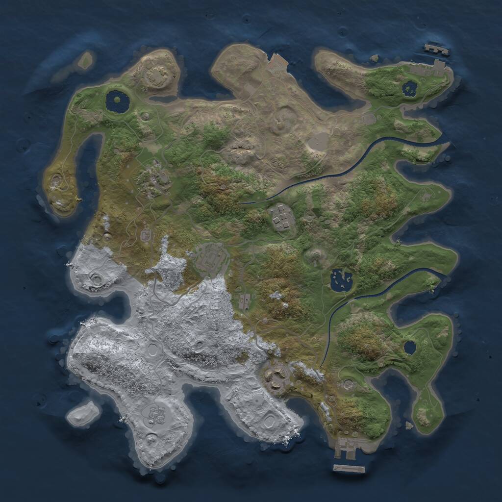 Rust Map: Procedural Map, Size: 3200, Seed: 1255443243, 11 Monuments