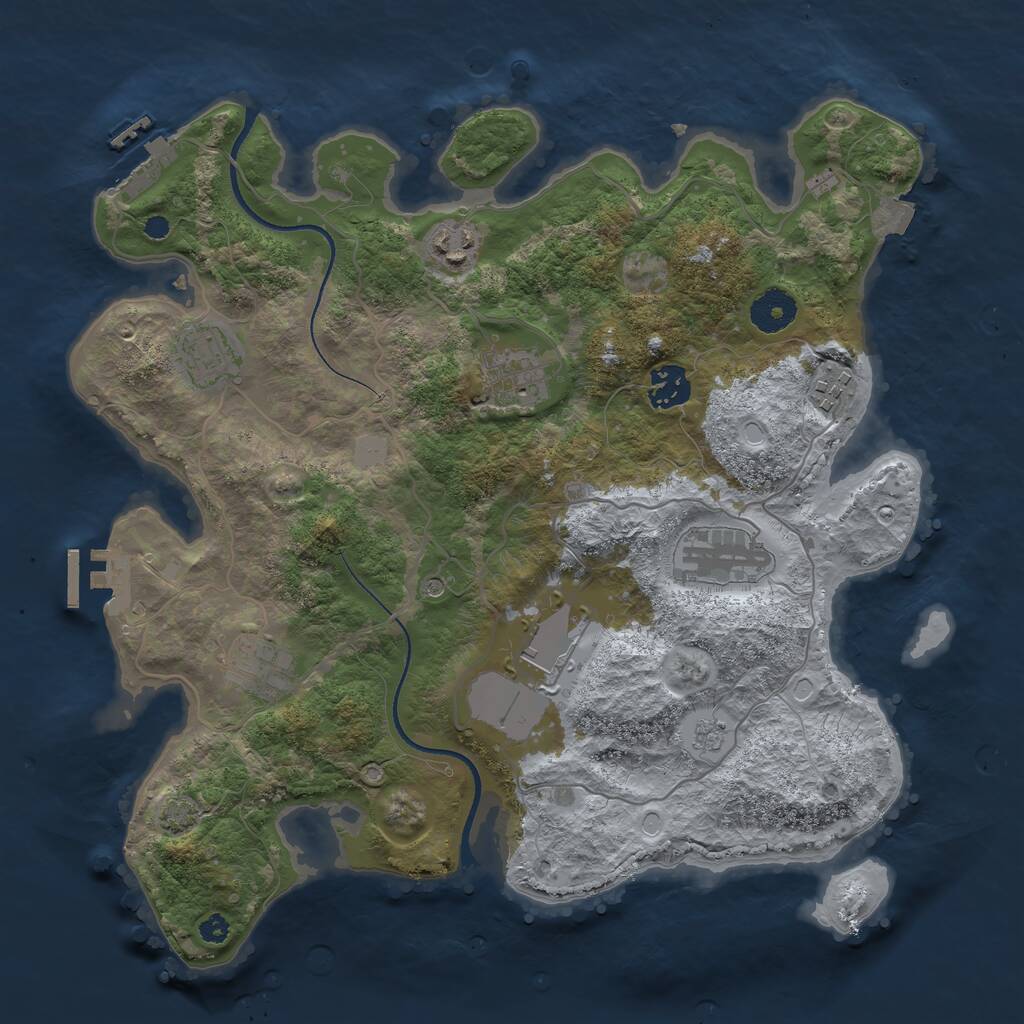 Rust Map: Procedural Map, Size: 3500, Seed: 1069688801, 14 Monuments