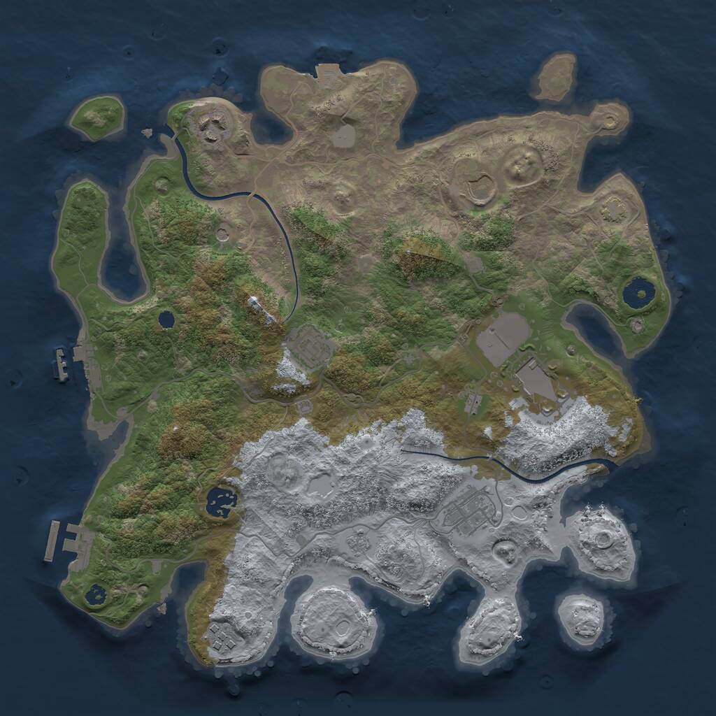 Rust Map: Procedural Map, Size: 3500, Seed: 1232015046, 13 Monuments
