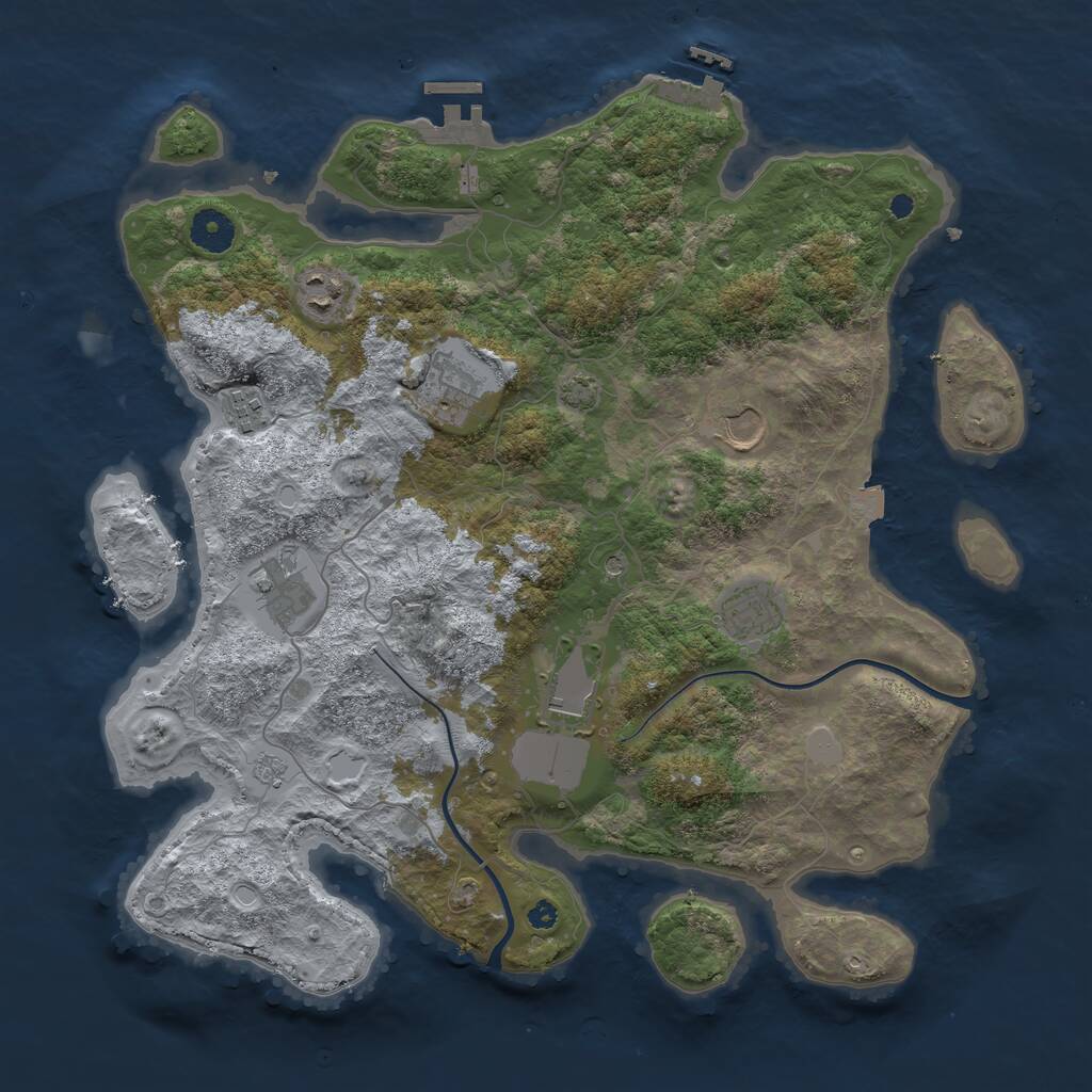 Rust Map: Procedural Map, Size: 3800, Seed: 2104125406, 13 Monuments