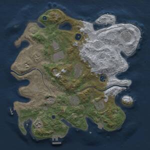 Thumbnail Rust Map: Procedural Map, Size: 3500, Seed: 1709377387, 15 Monuments