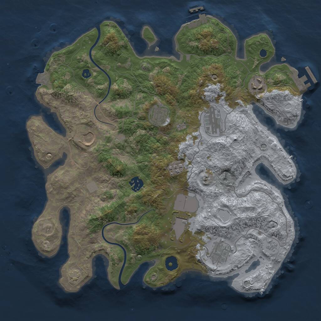 Rust Map: Procedural Map, Size: 3500, Seed: 1355505392, 14 Monuments