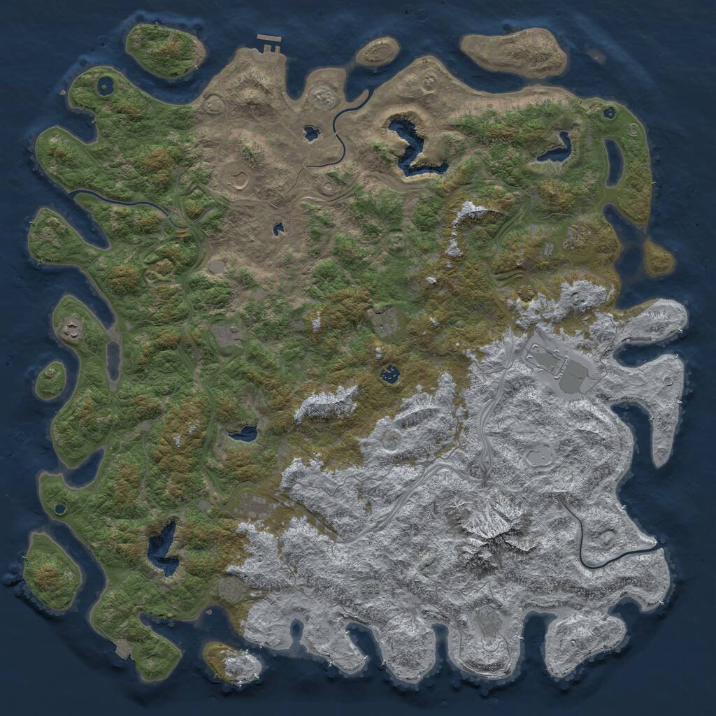 Rust Map: Procedural Map, Size: 6000, Seed: 5639733, 16 Monuments
