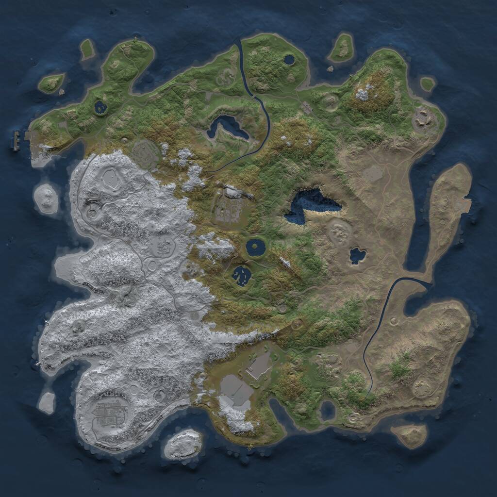 Rust Map: Procedural Map, Size: 4000, Seed: 16633, 12 Monuments