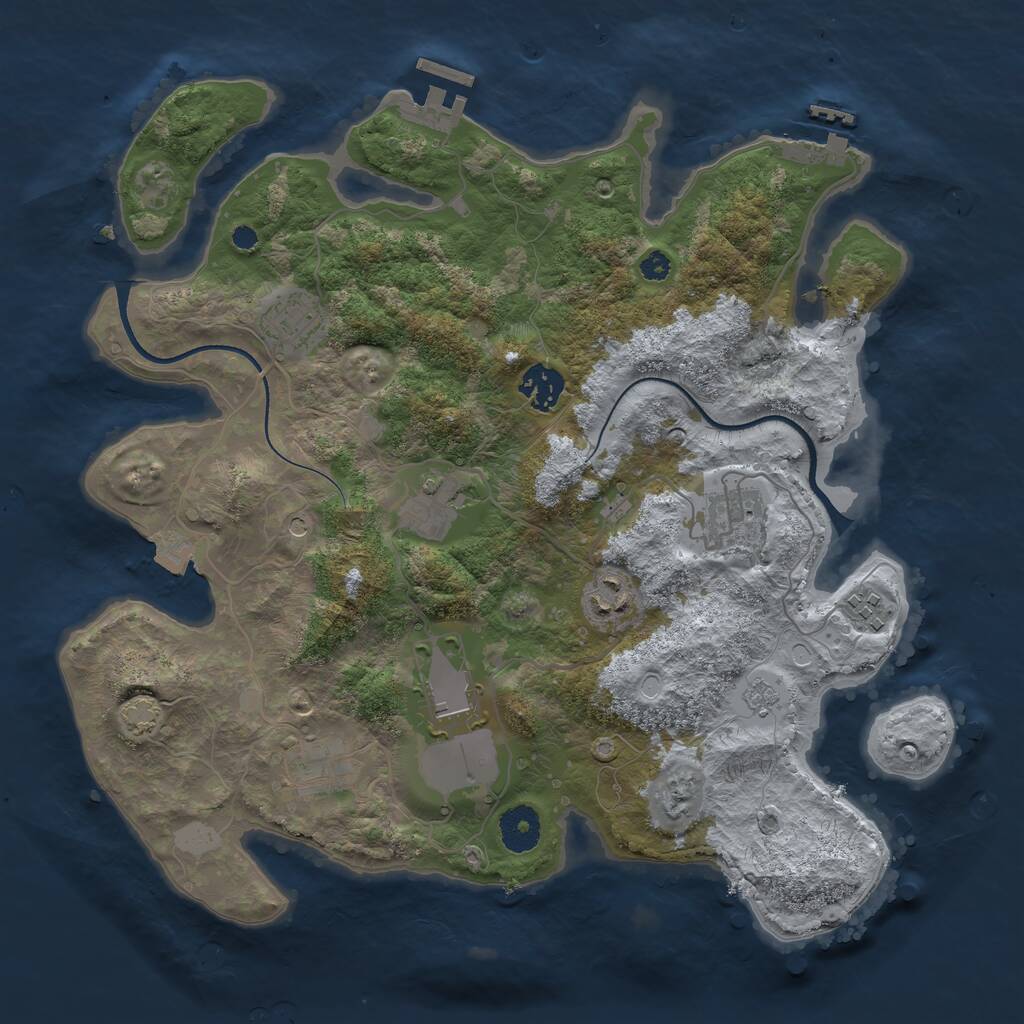 Rust Map: Procedural Map, Size: 3500, Seed: 2063325436, 14 Monuments