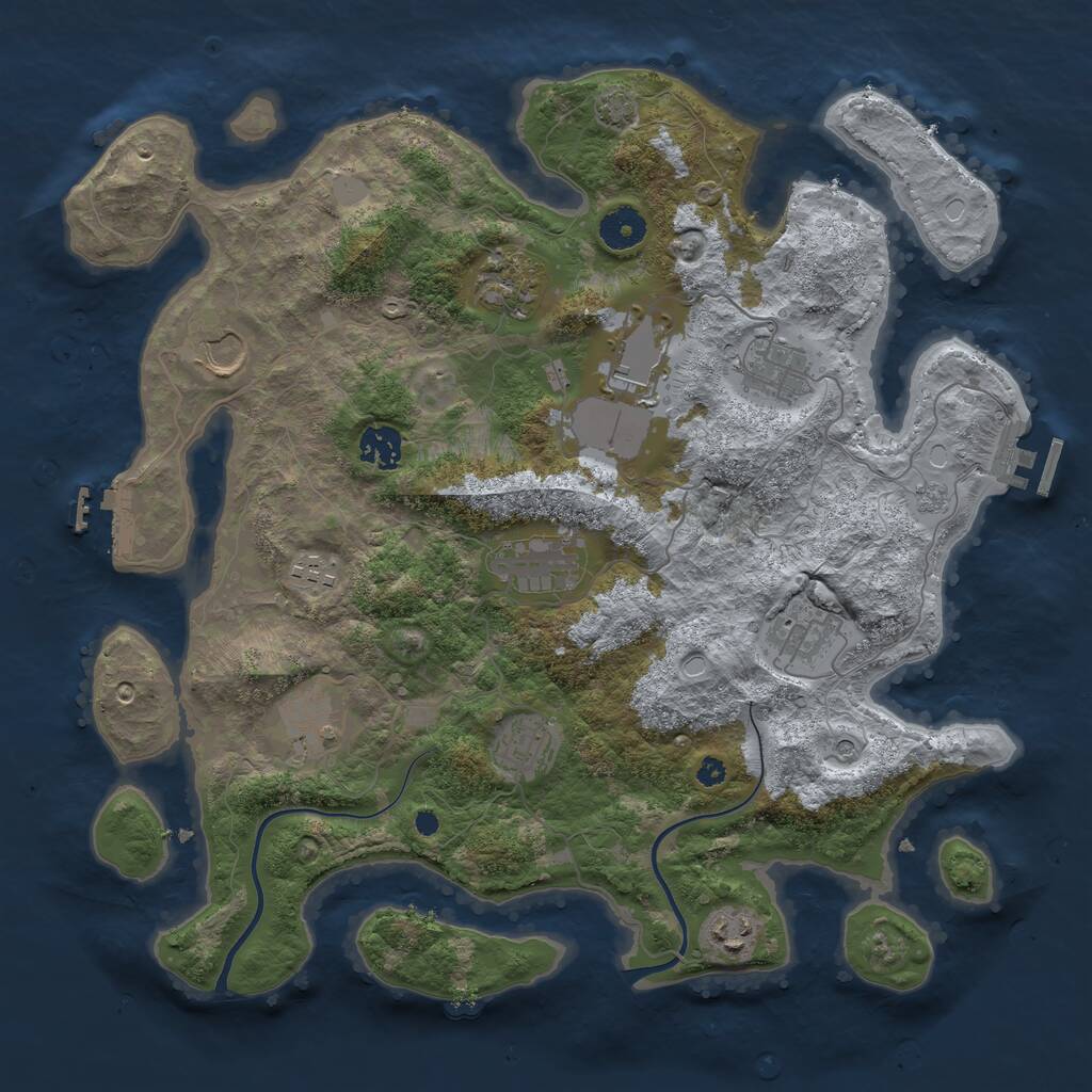 Rust Map: Procedural Map, Size: 3750, Seed: 2077226733, 17 Monuments