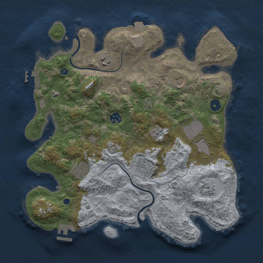 Rust Map: Procedural Map, Size: 3500, Seed: 838437754, 14 Monuments