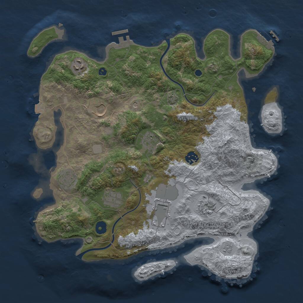 Rust Map: Procedural Map, Size: 3700, Seed: 1044458865, 14 Monuments