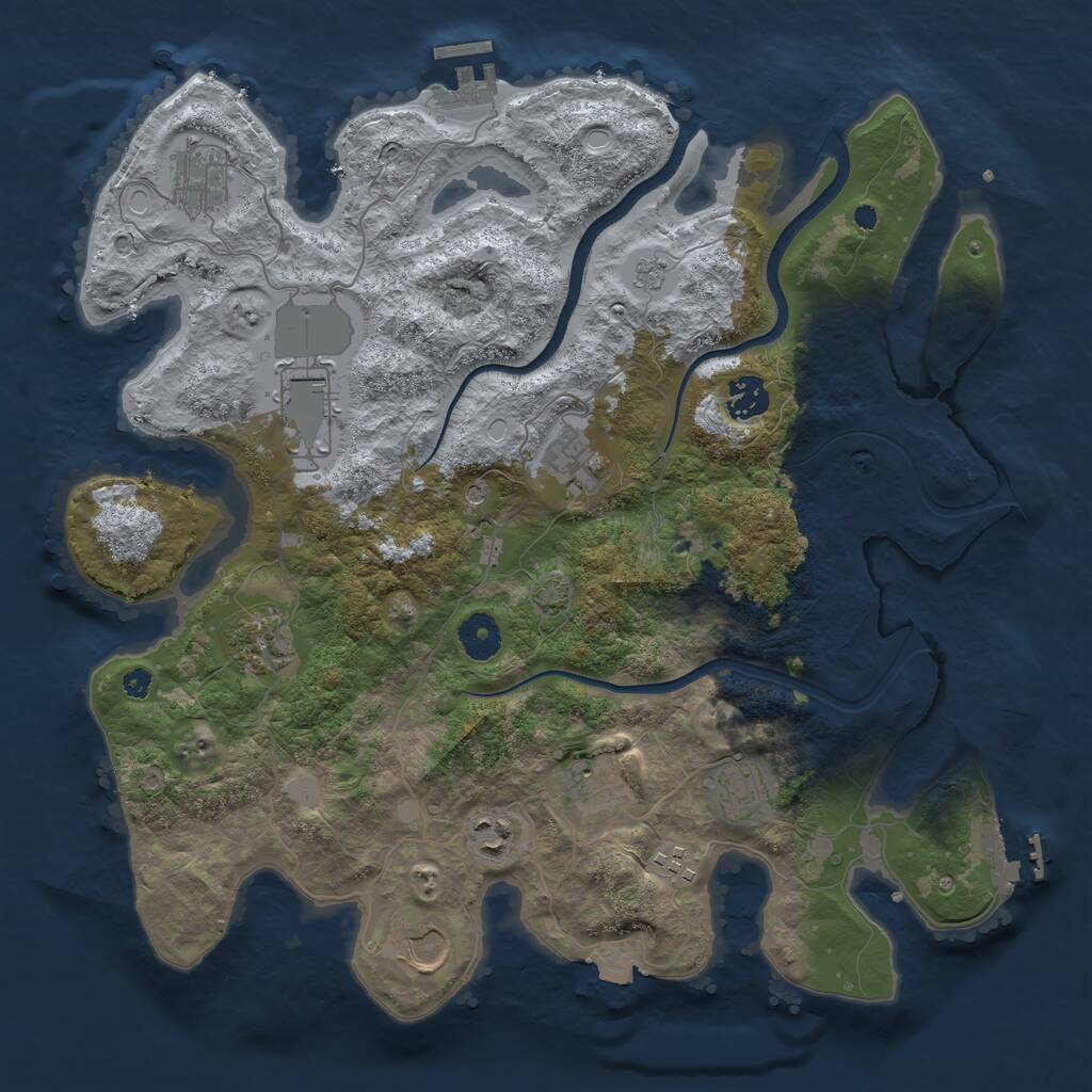 Rust Map: Procedural Map, Size: 3750, Seed: 1986589406, 16 Monuments