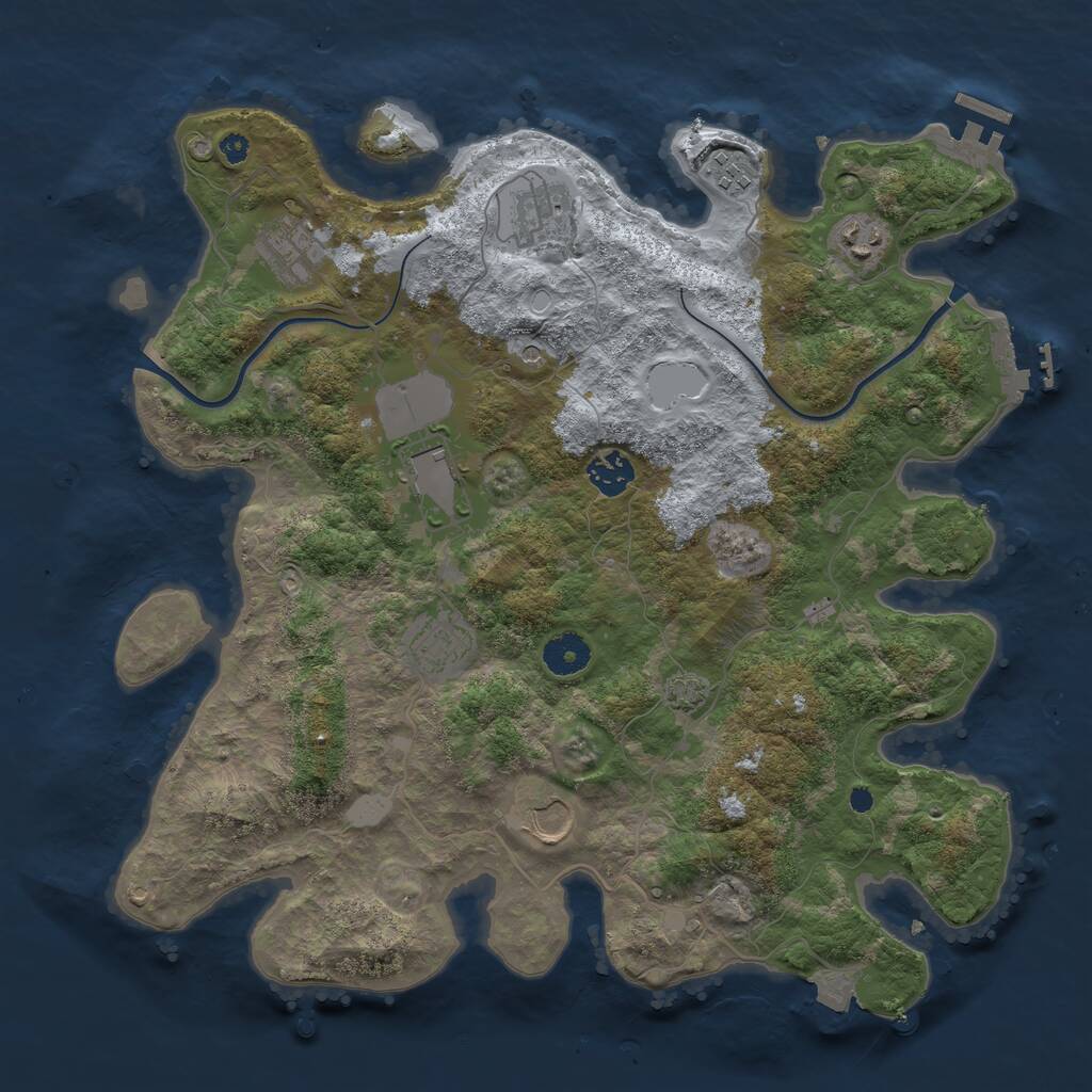 Rust Map: Procedural Map, Size: 3750, Seed: 2080671621, 13 Monuments