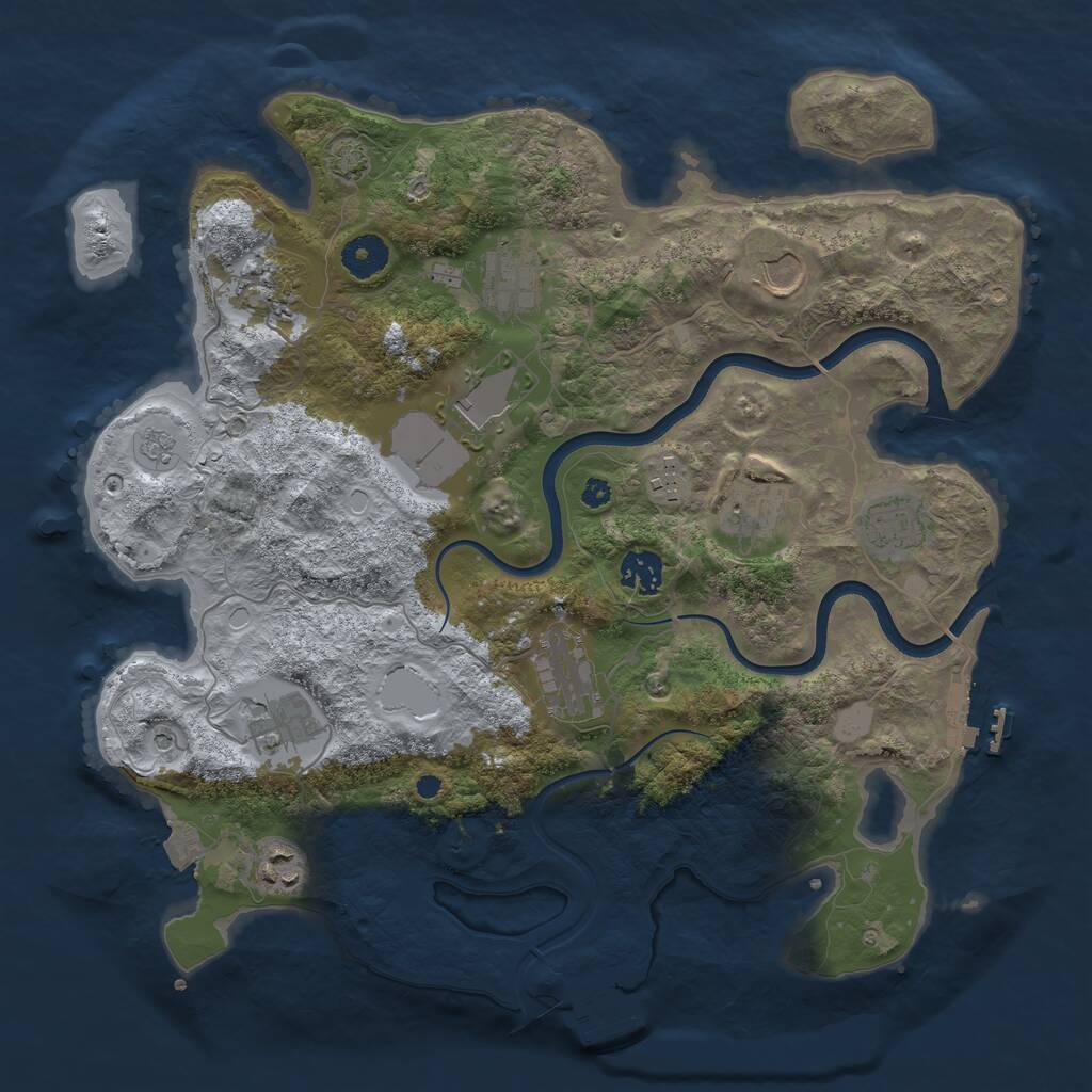 Rust Map: Procedural Map, Size: 3700, Seed: 1469768724, 17 Monuments