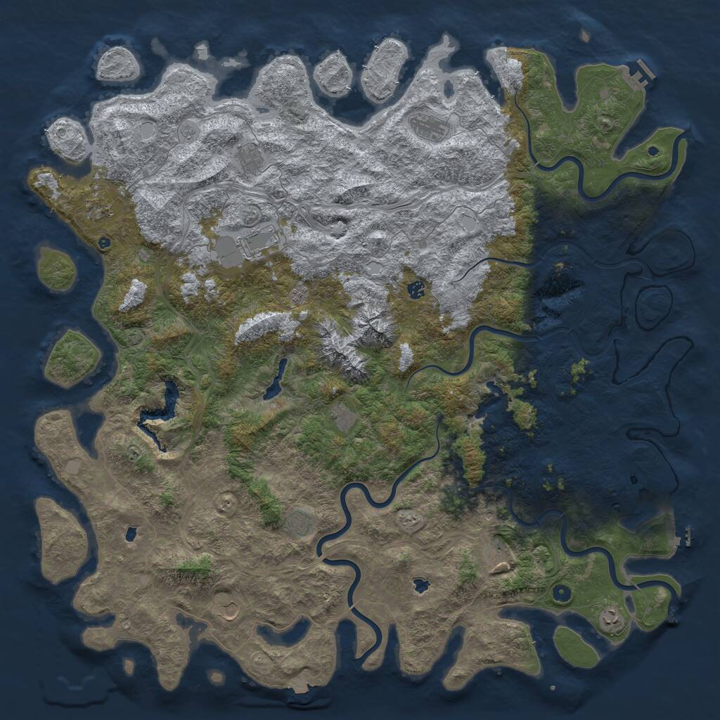 Rust Map: Procedural Map, Size: 6000, Seed: 740586031, 17 Monuments