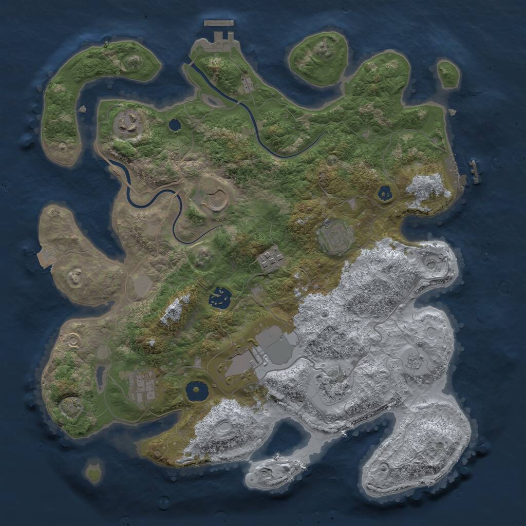 Rust Map: Procedural Map, Size: 3600, Seed: 3133, 14 Monuments