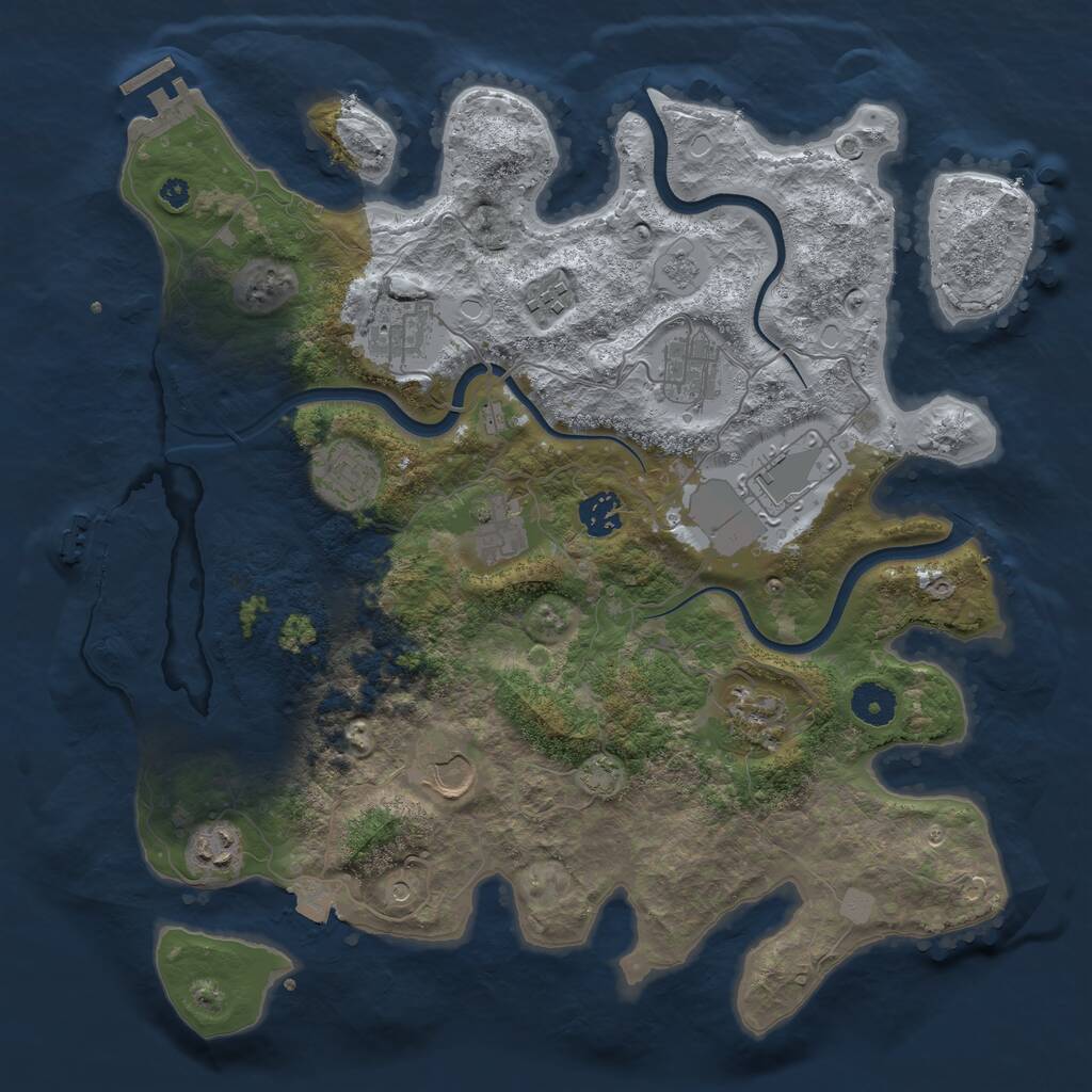 Rust Map: Procedural Map, Size: 3750, Seed: 775007900, 16 Monuments