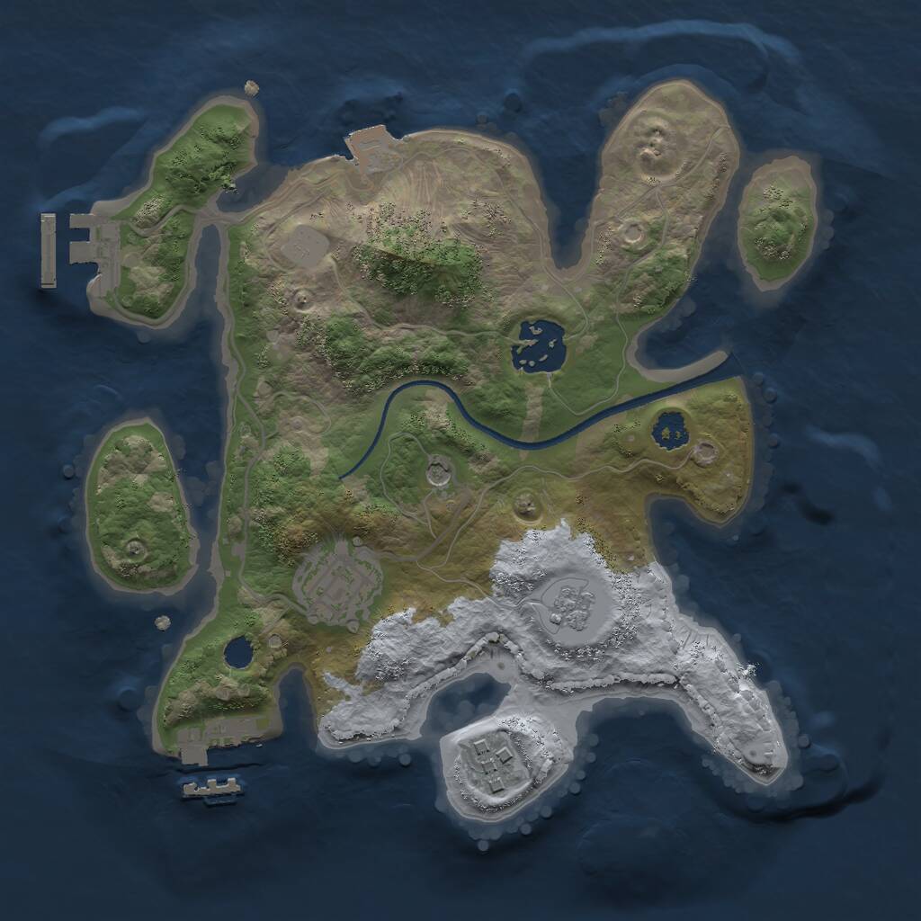 Rust Map: Procedural Map, Size: 2500, Seed: 1096053101, 8 Monuments