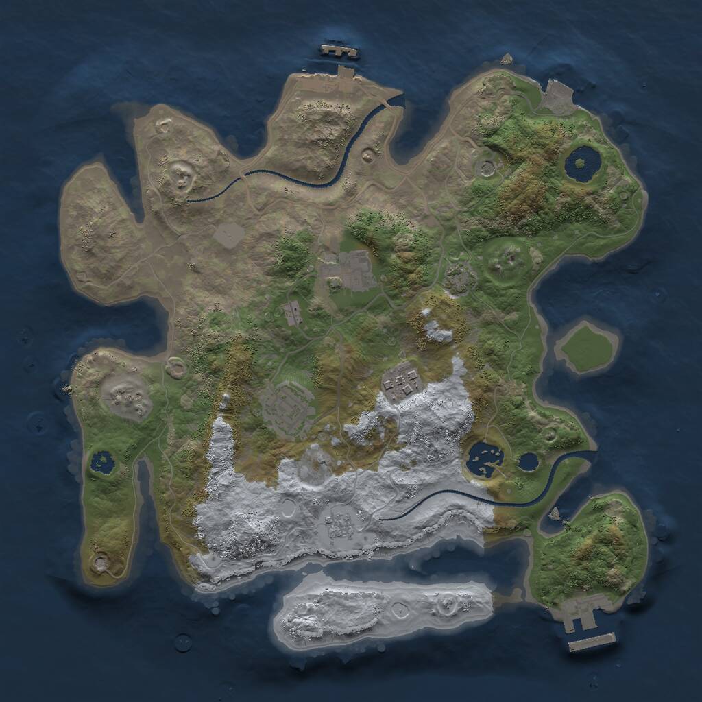 Rust Map: Procedural Map, Size: 3000, Seed: 7649, 10 Monuments
