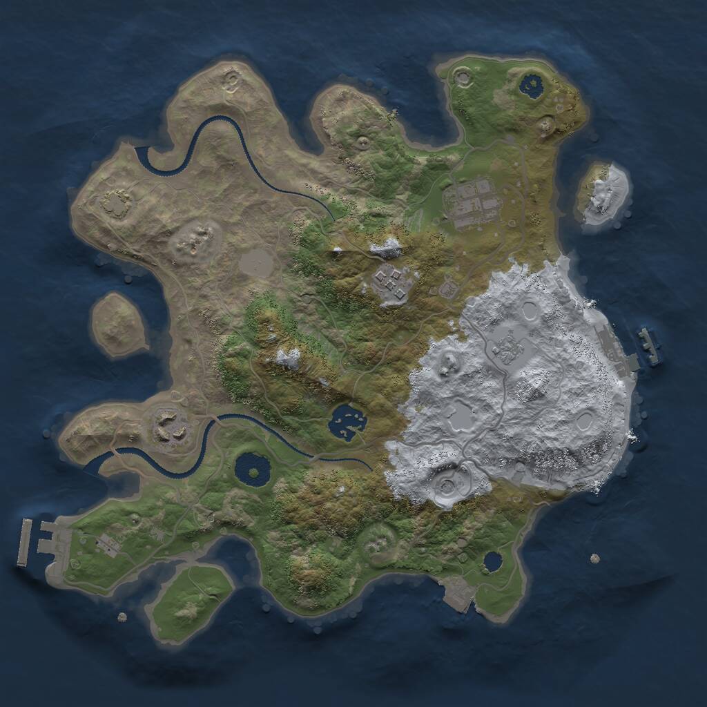 Rust Map: Procedural Map, Size: 3000, Seed: 332265000, 10 Monuments