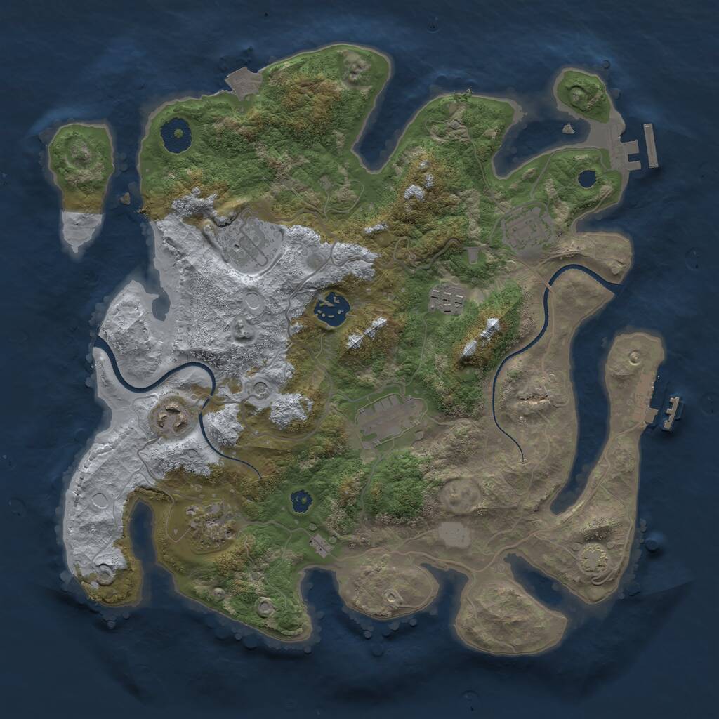 Rust Map: Procedural Map, Size: 3300, Seed: 2136496288, 12 Monuments